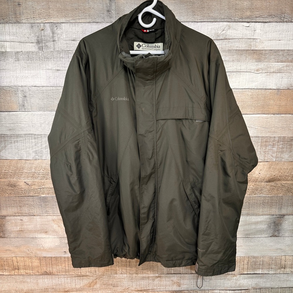 Columbia Omni-Tech Mens Jacket Olive Green SM Waterproof Shell Large